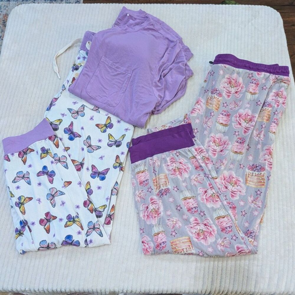 Popoki Pajamas & Lev Baby Bamboo Pajama Bundle 2XL/XXL Butterfly Cupcake 3 Pc
